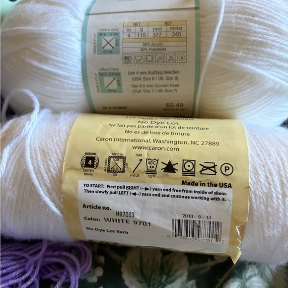 Assorted Baby & Soft Cotton Yarn Bundle in White, Lavender, Mint - Picture 6 of 12